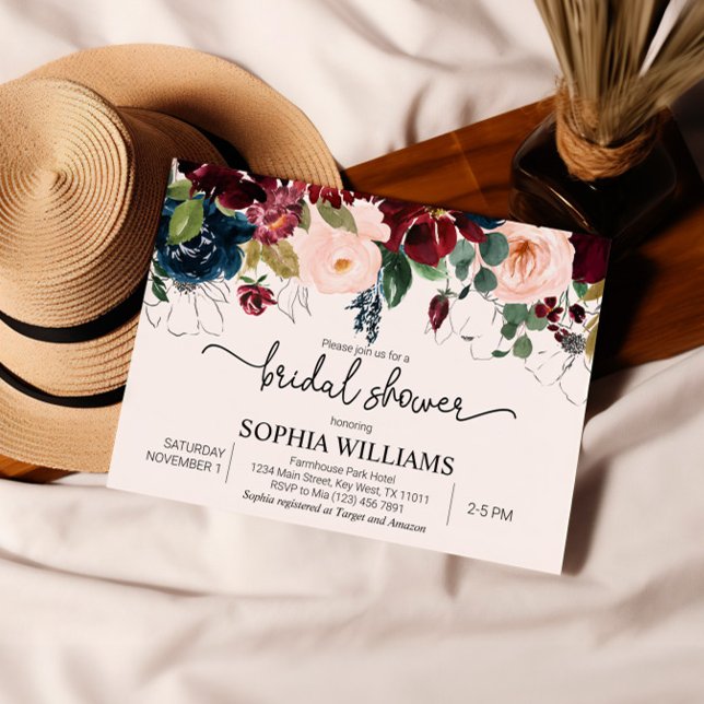 Convites Chá de panela Floral de Marinho e Blush (Criador carregado)