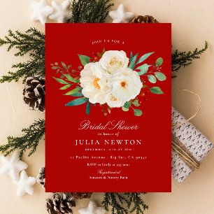 Convites Chá de panela Floral de Natal Red Watercolor
