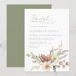 Convites Chá de panela Floral de Natal Verde Sage