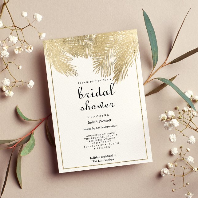 Convites Chá de panela floral de ouro branco com script Vin (Vintage script white gold floral Bridal Shower )