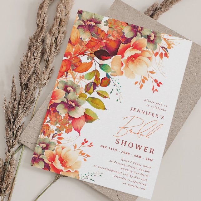 Convites Chá de panela Floral de outono Elegante (Elegant Fall Autumn Floral Bridal Shower Invitation)