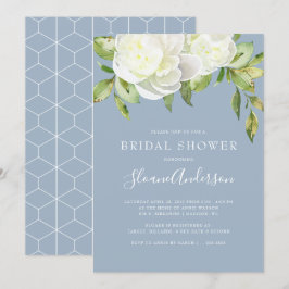 Convites Chá de panela Floral de Peony Primavera Azul Dusty