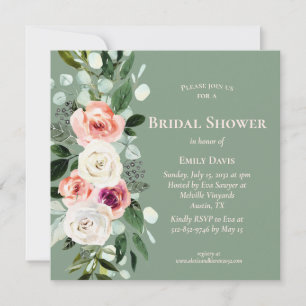 Convites Chá de panela Floral de Pêssego Blush Branco Sag