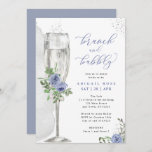 Convites Chá de panela Floral de Prata Azul Brunch<br><div class="desc">Este bonito design apresenta um buquê floral em tons de azul e um copo de champanhe de aquarela. Preencha suas informações sobre o modelo. Use o recurso "personalizar" para alterar as fontes ou o layout.</div>