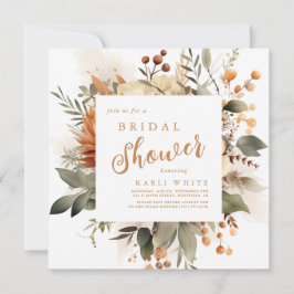 Convites Chá de panela Floral de Queda Laranja Queimada