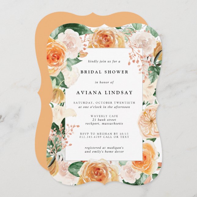 Convites Chá de panela Floral de Rosa de outono (Frente/Verso)