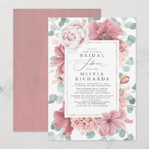 Convites Chá de panela Floral de Rosa verde e poeirento