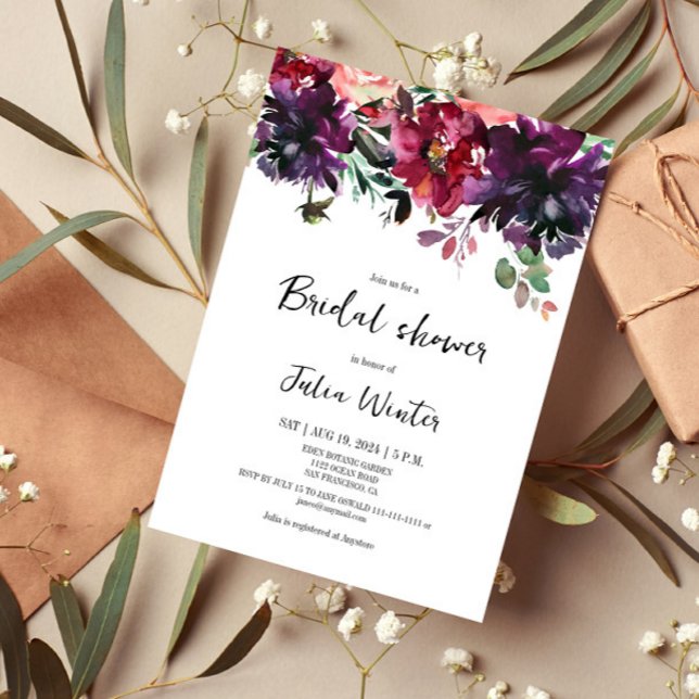 Convites Chá de panela Floral de Vinho Vermelho (Criador carregado)