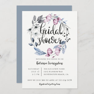 Convites Chá de panela Floral de Wreath Dusty Blue Mauve