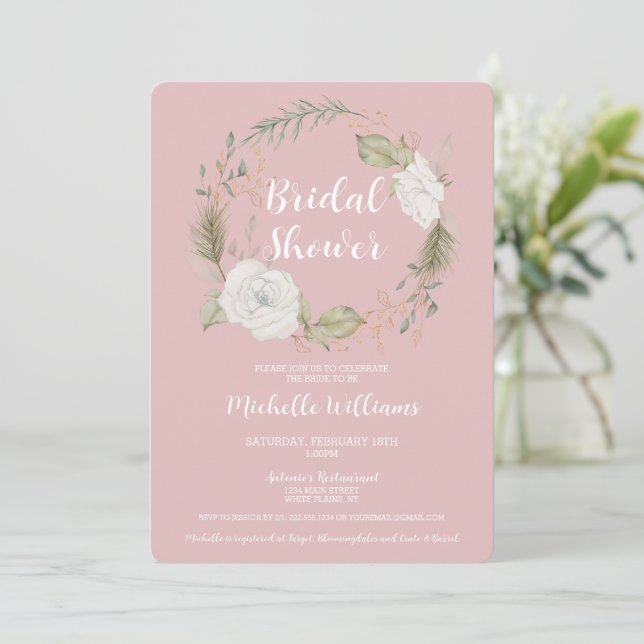 Convites Chá de panela Floral de Wreath Elegante (Em pé/Frente)