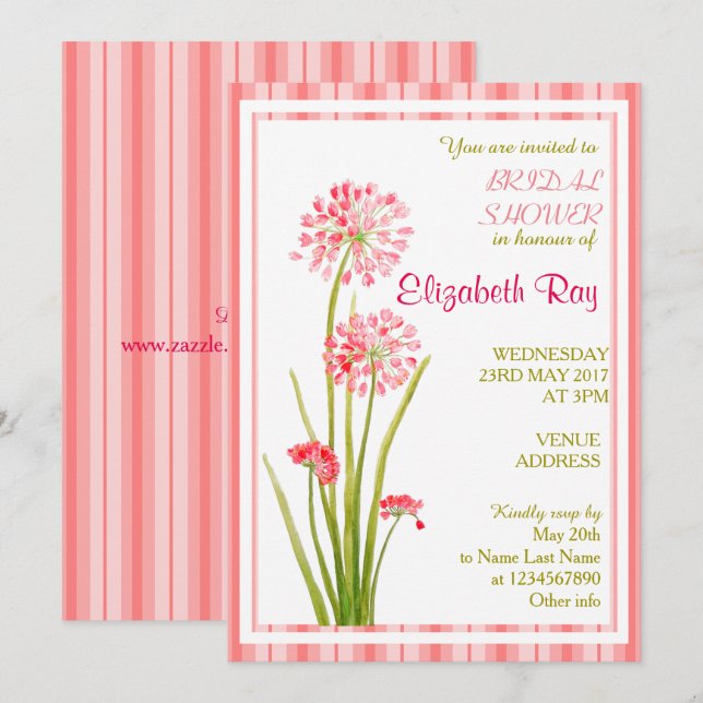 Convites Chá de panela Floral Delicado de Branco Rosa (Frente/Verso)