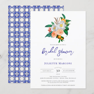 Convites Chá de panela Floral do Mediterrâneo Azulejo
