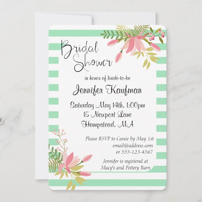 Convites Chá de panela floral do roteiro | do casamento da (Frente)