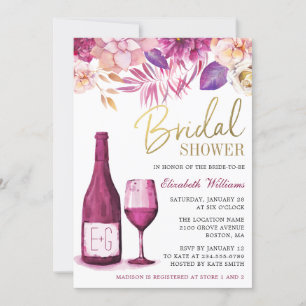 Convites Chá de panela floral do vinho da aguarela elegant