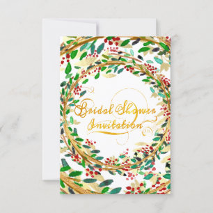 Convites Chá de panela Floral Dourado Brilhante Verde