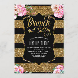Convites Chá de panela Floral Dourado Brunch e Bubble