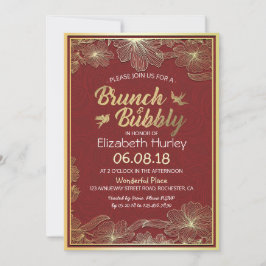 Convites Chá de panela Floral Dourado Chic Brunch e Bubble