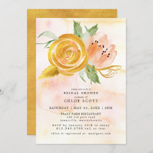 Convites Chá de panela Floral Dourado Cor de Água Rosa