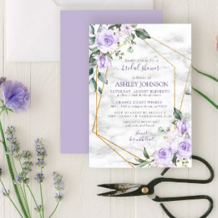 Convites Chá de panela Floral Dourado de Marble Lavanda Li