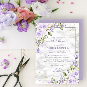 Convites Chá de panela Floral Dourado de Marble Lavanda Li