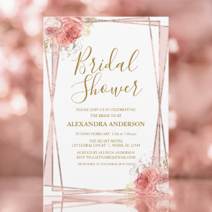 Convites Chá de panela Floral Dourado de Rosa Branca