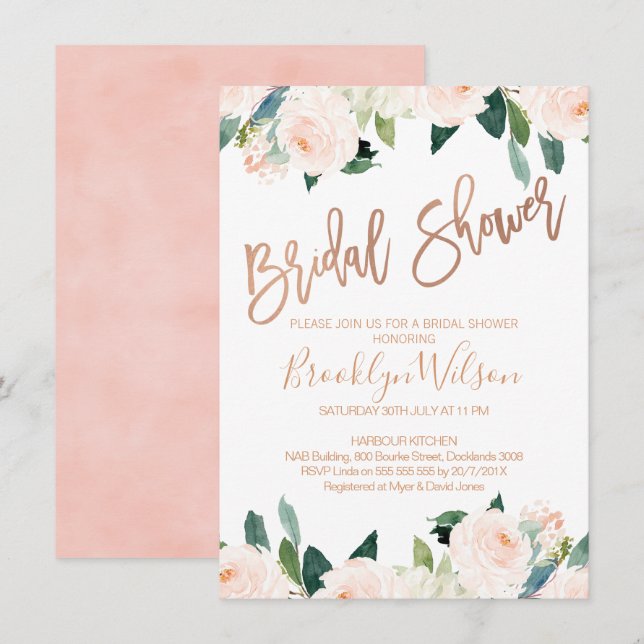 Convites Chá de panela Floral, Dourado E Rosa, (Frente/Verso)