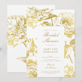 Convites Chá de panela Floral Dourado Elegante