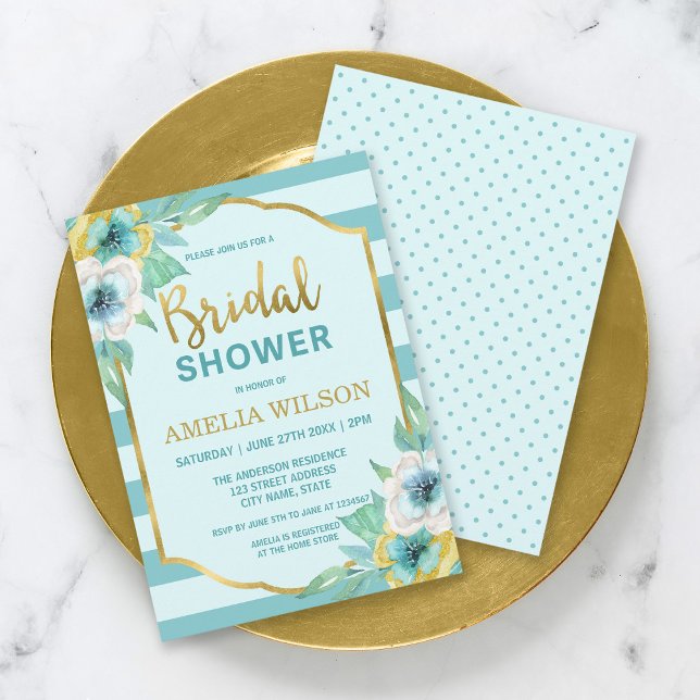Convites Chá de panela Floral Dourado Mint e Faux (Criador carregado)