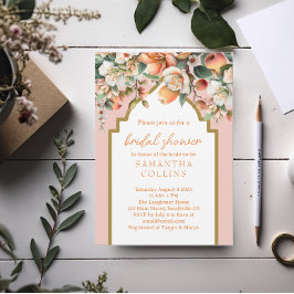 Convites Chá de panela Floral Dourado Peach Watercolor