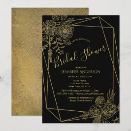 Convites Chá de panela Floral Dourado Preto