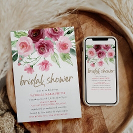 Convites Chá de panela Floral Dourado Rosa Moderno