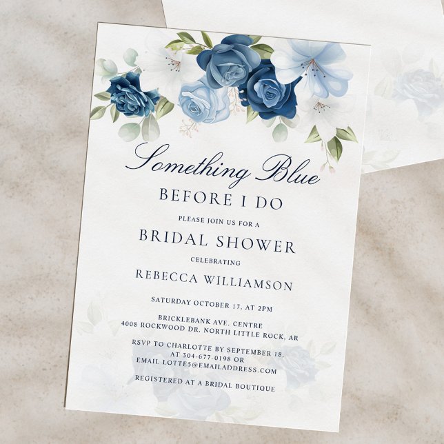 Convites Chá de panela Floral Dusty Blue (Floral Dusty Blue Script Bridal Shower Invitation)