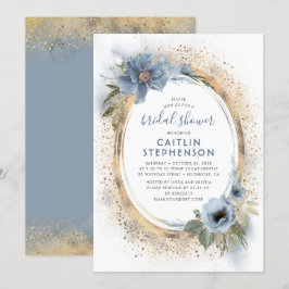 Convites Chá de panela Floral Dusty Blue e Dourado