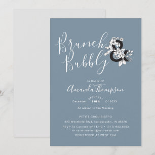 Convites Chá de panela Floral Elegante Ampersand Azul Dusty