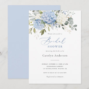 Convites Chá de panela Floral Elegante Azul-Branco