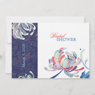 Convites Chá de panela Floral Elegante Azul e Branco Marin