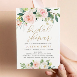 Convites Chá de panela Floral Elegante Blush Watercolor