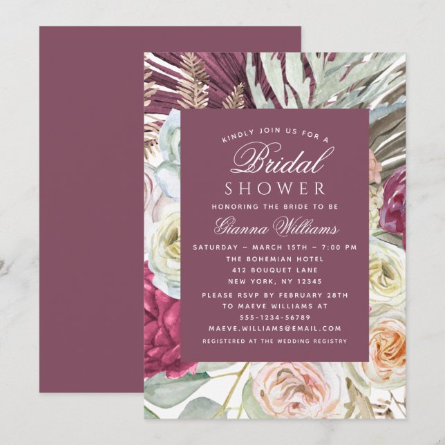 Convites Chá de panela Floral Elegante Boho (Frente/Verso)