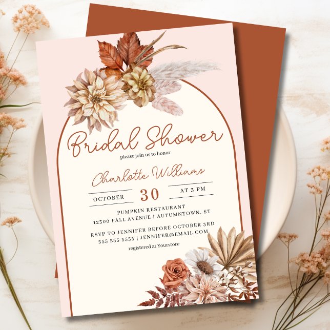 Convites Chá de panela Floral Elegante Boho (Elegant Boho Floral Bridal Shower Invitation)