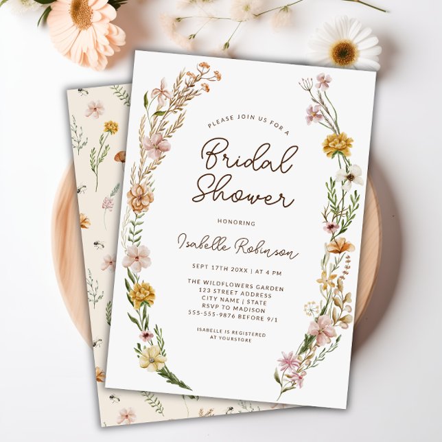 Convites Chá de panela Floral Elegante Boho (Elegant Boho Floral Bridal Shower Invitation)