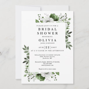 Convites Chá de panela Floral Elegante Boho Olive Green