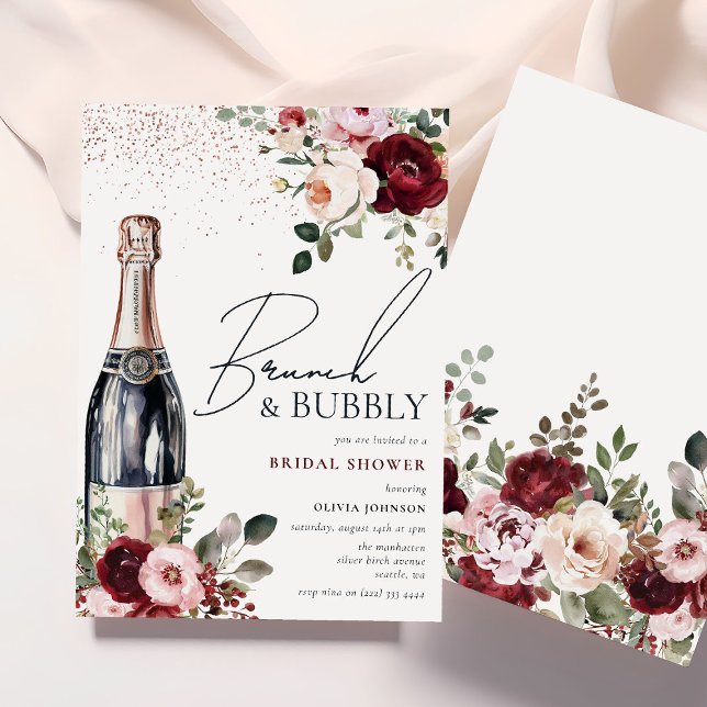 Convites Chá de panela Floral Elegante Brunch e Bubble (Criador carregado)