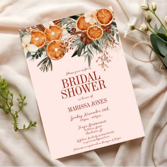 Convites Chá de panela Floral Elegante Citrus (Pink Orange Citrus Floral Bridal Shower Invitation, Christmas, Fall Autumn, Elegant Modern Wedding)