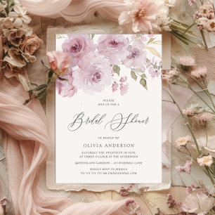 Convites Chá de panela Floral Elegante Dusty Rosa Watercolo