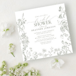 Convites Chá de panela Floral Elegante Elegante Verde Sage