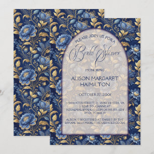 Convites Chá de panela Floral Elegante marinho Azul e Doura