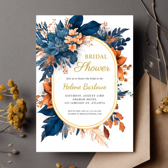 Convites Chá de panela Floral Elegante Russo Moderno (Modern Rustic Elegant Floral Bridal Shower Invitation)