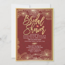 Convites Chá de panela Floral Elegante Vermelho e Dourado