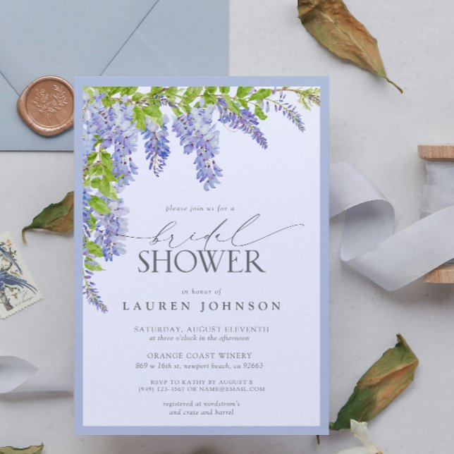 Convites Chá de panela Floral Elegante Wisteria Watercolor (Elegant Wisteria Watercolor Floral Bridal Shower Invitation!)