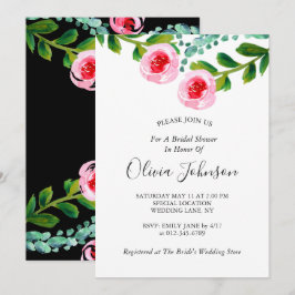 Convites Chá de panela Floral Eucalyptus Verde Negro